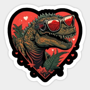 dinosaur valentines day wearing sunglasses Sticker